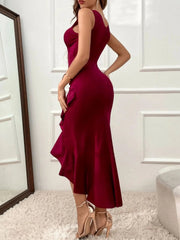 Ruffle Hem V-Neck Bodycon Dress