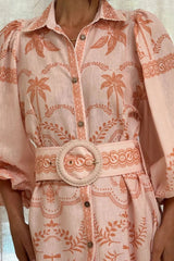 Printed Balloon Sleeve Maxi Shirt Dress