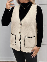 Plus Size Contrast Trim Button Up Vest Coat