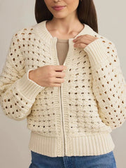 Openwork Zip-Up Cardigan