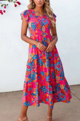 Boho Floral V Neck Ruffle Tiered Dress