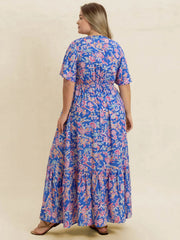 Plus Size Ruched Printed Short Sleeve Dress