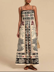 Smocked Printed Spaghetti Strap Maxi Summer Dress