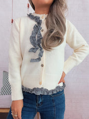 Ruffle Trim Gingham Cardigan