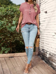 Half Button Short Sleeve Top