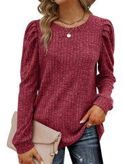 Ribbed Knit Top with Puff Sleeves