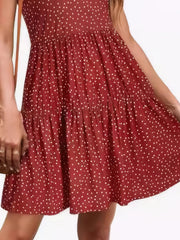 Polka Dot Mini Dress - Ruffle Sleeve V-Neck Style