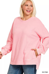 Zenana Full Size Acid Washed Double Ribbed Hi-low Sweatshirt Plus Size