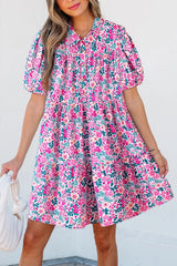 Printed Short Sleeve Mini Shirt Dress