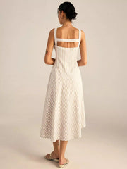 Full Size Striped Sleeveless Midi Dress Plus Size