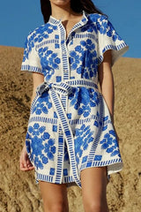 Printed Tie Waist Short Sleeve Dress