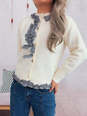 Ruffle Trim Gingham Cardigan