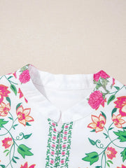 Floral Print Half Button Mandarin Neck 3/4 Sleeve Maxi Dress