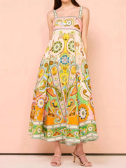 Paisley Print Square Neck Summer Dress