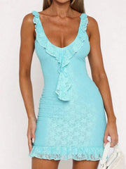 Ruffle Trim Lace Mini Dress