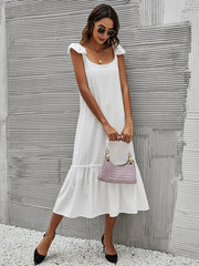 Full Size Ruffled Hem Midi Dress with Cap Sleeves Plus Size