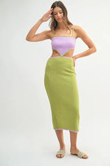 MABLE Ribbed Knit Color Block Cutout Midi Dress