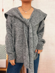 Ribbed Hem V-Neck Sweater with Shawl