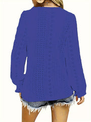 Plus Size Eyelet V-Neck Flounce Sleeve Blouse