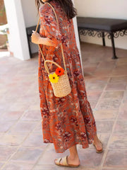 Full Size Printed Half Sleeve Midi Dress Plus Size