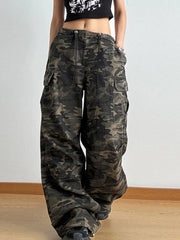 Drawstring Camouflage Cargo Wide Leg Jeans