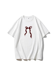 Plus Size Bow Round Neck Short Sleeve T-Shirt