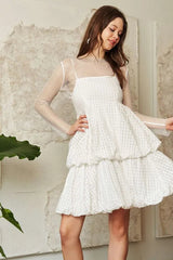 Davi & Dani Checker Print Side Pockets Textured Mini Dress