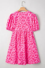 Leopard Tie Front Puff Sleeve Dress