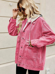 Oversized Button Up Denim Jacket with Hood