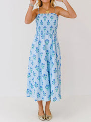 Floral Smocked Adjustable Strap Midi Cami Dress