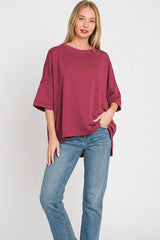 Zenana Full Size Scuba Round Neck Top With Side Slits Plus Size