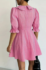 Gingham Puff Sleeve Mini Dress