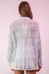 VERY J Plus Size Oversized Printed Button Up Shirt