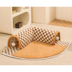 2-in-1 Funny Plush Plaid Cat Tunnel Cat Bed 🐾