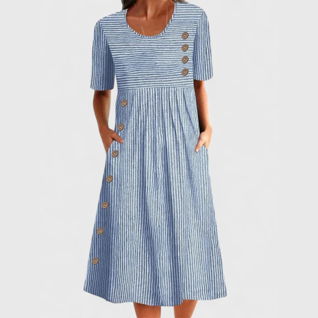 Waver Midi Dress | Lightweight Striped Design, 3/4 Sleeves