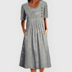 Waver Midi Dress | Lightweight Striped Design, 3/4 Sleeves