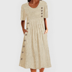 Waver Midi Dress | Lightweight Striped Design, 3/4 Sleeves