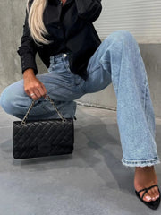 High-Waist Wash Raw Hem Jeans
