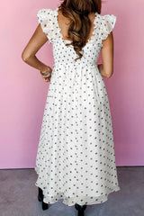 Polka Dot Ruffle Sleeve Smocked Midi Dress