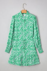 Ruffled Hem Long Sleeve Shirt Dress