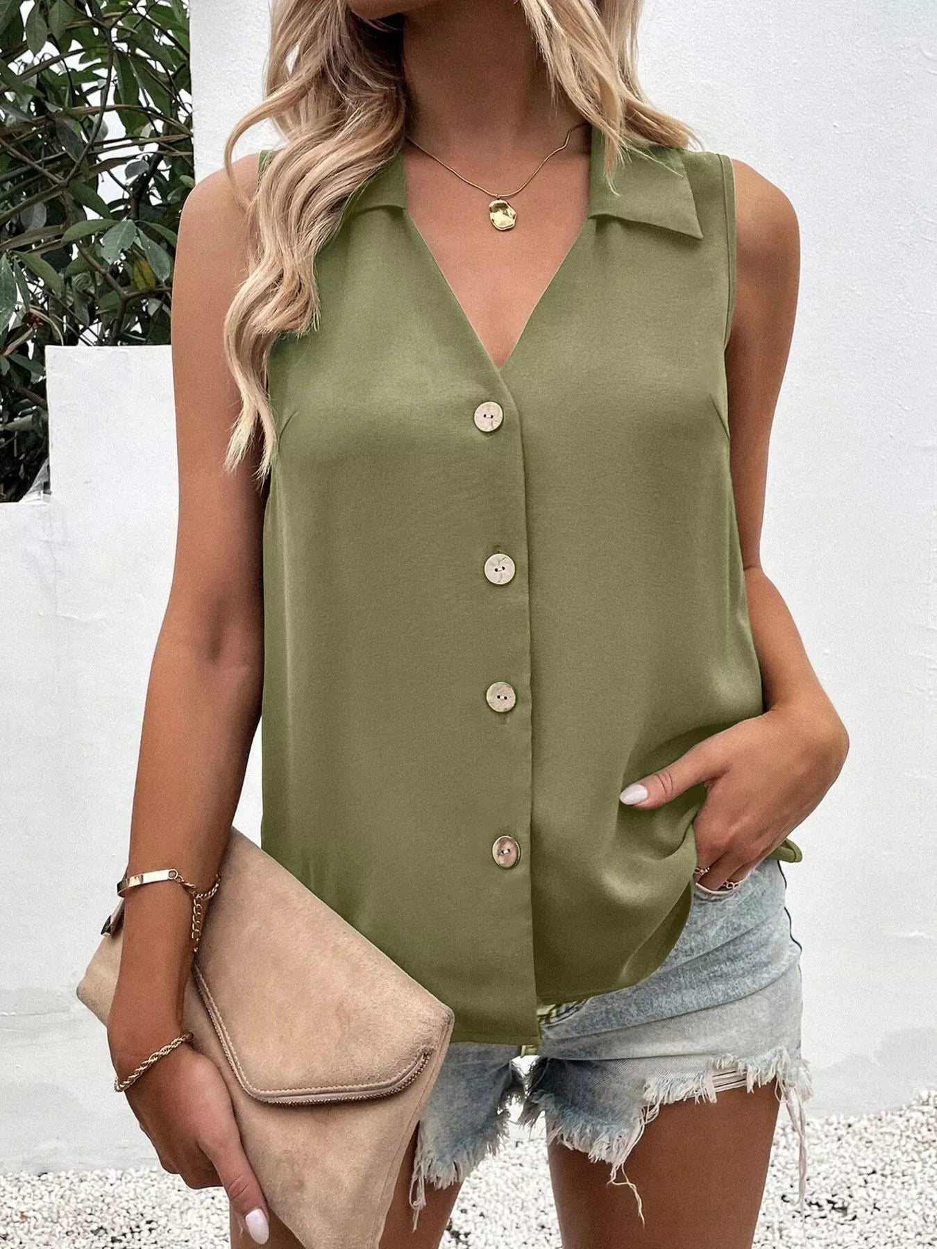 Full Size Button-Down Tank Top Plus Size