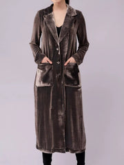 Velvet Lapel Collar Longline Coat