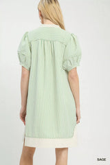 Umgee Pinstripe Shift Dress with Contrast Trim