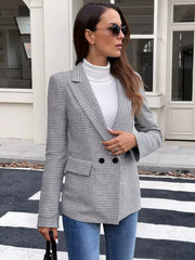 Houndstooth Patterned Double-Breasted Blazer