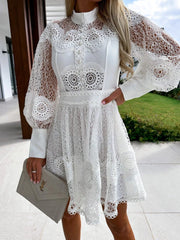 Lace Lantern Sleeve Mini Dress