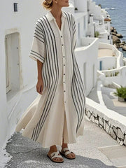 Full Size Striped Button-Front Maxi Shirt Dress Plus Size