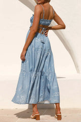 Cutout Printed Sleeveless Midi Cami Dress