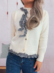 Ruffle Trim Gingham Cardigan