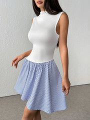 Striped Mock Neck Sleeveless Mini Tank Dress