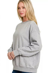Zenana Fleece Acid Enzyme Washed Round Neck Sweatshirts